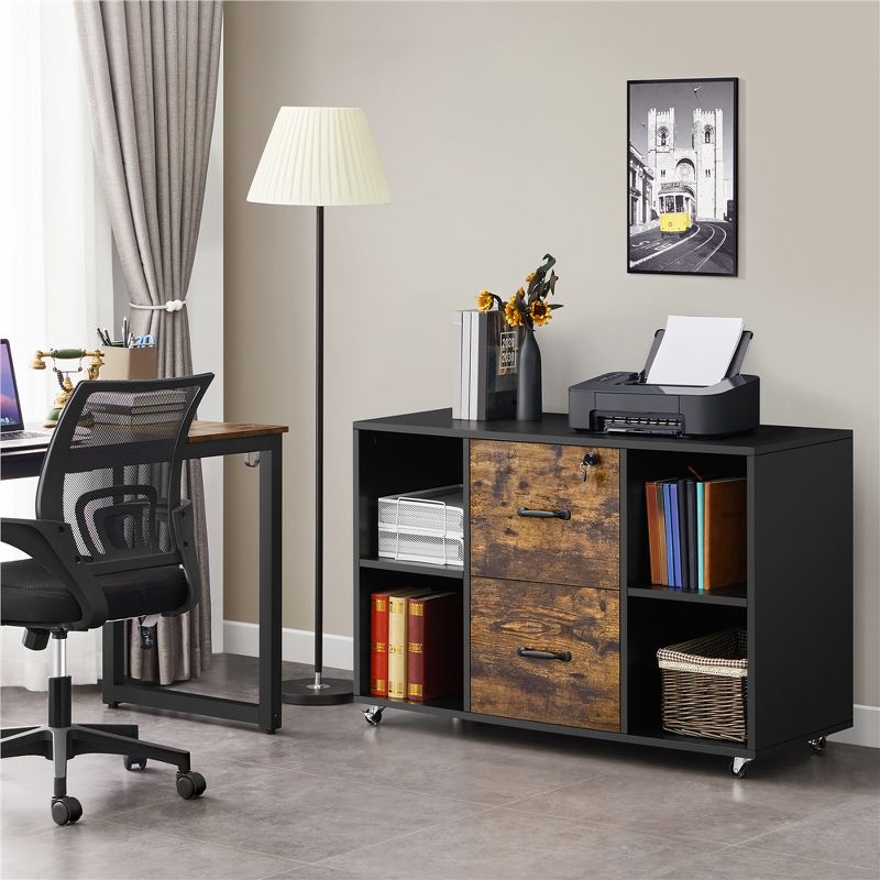 Yaheetech Rolling File Cabinet with 2 Drawers and 4 Open Storage Shelves for Home Office, 3 of 9
