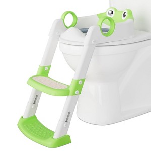 Potty Training Toilet Seat with Steps for Toddlers - Kids Toilet Seat Attachment & Step Stool, Home & Travel Use Easy-Clean (Gray/Green - 1 of 4