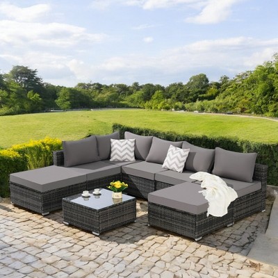 Mshliw 8-Piece Outdoor Wicker Sectional Sofa Set with Cushions & Coffee Table –  Patio Furniture for Backyard, Poolside, and Garden