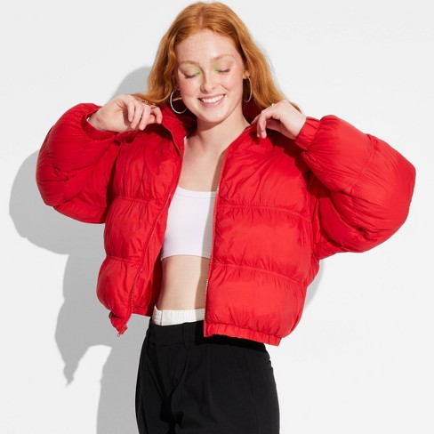 Women s Puffer Jacket Wild Fable Red M Target