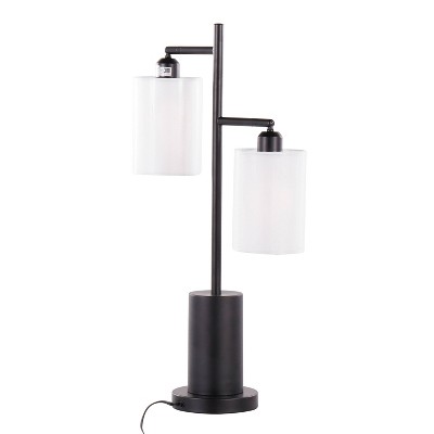 Adjustable Black Metal Table Lamp with White Shades