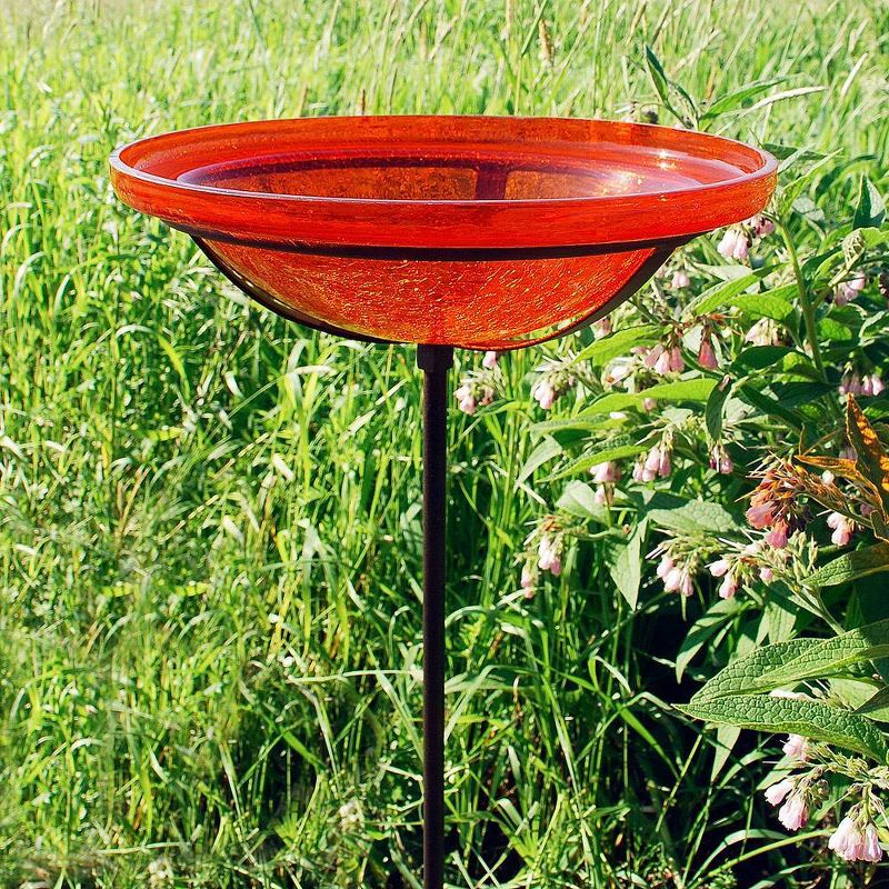 3&#34; Crackle Glass Birdbath Bowl with Stake Mandarin Orange - ACHLA Designs, 4 of 6