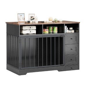Dog Crate Furniture, 48 Inch Farmhouse Kennel with Bowl & Drawers - Heavy Duty Pet Crate Table for Medium/Small Dogs - 1 of 4