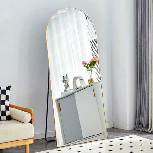 Modern Floor Mirror, Aluminum Alloy Metal Frame Arched Wall Mirror, Full Length 4S - ModernLuxe - image 1 of 4