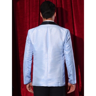 Lars Amadeus Men's Shawl Lapel Wedding Metallic Party Sparkly Suit Jackets Blue XX Large — фото 3