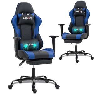 Bosmiller Reclining Gaming Chair with Footrest, Massage Racing Office Chair, PU Leather Computer Desk Chair with Head Pillow for Adults - 1 of 4