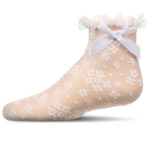 Memoi Girls Floral Lace Bow Trim Ankle Sock - 1 of 3