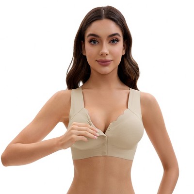 INSPIRE CHIC Women's Front Closure Full Coverage Bra Wirefree Wave Trim U Back Soft Bras