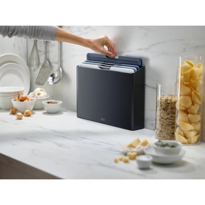 Graphite Large Plastic 4-Piece Cutting Board Set with Case