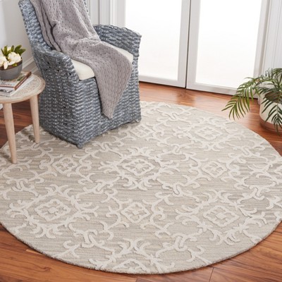 Gray Floral Handmade Wool Round Area Rug