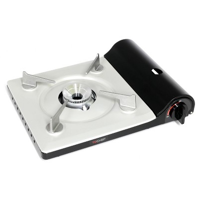 Compact Black and Silver Portable Gas Stove with Single Burner