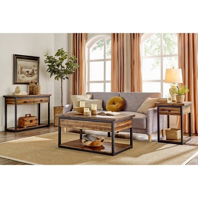Claremont Rustic Square Wood & Metal End Table with Storage