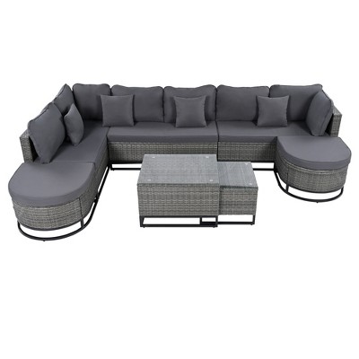 Infurnic Patio Seating Sets, Outdoor Conversation Patio Set with Premium Cushions, Patio Furniture for Garden Balcony, Gray, 124.7"*76.2"*27"