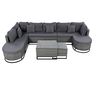 Infurnic Patio Seating Sets, Outdoor Conversation Patio Set with Premium Cushions, Patio Furniture for Garden Balcony, Gray, 124.7"*76.2"*27" - 1 of 4