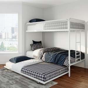KWPZQEB Twin Size Metal Bunk Bed with Trundle, Heavy-Duty Metal Triple Bunk Beds with Ladder & Full-Length Guardrail, No Box Spring Needed, White - 1 of 4