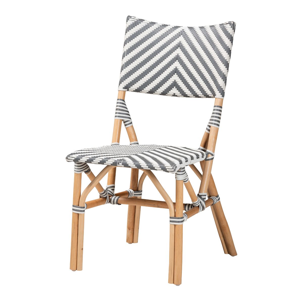 bali & pari Shai Modern French Grey and White Weaving and Natural Rattan Bistro Chair - thumbnail 2