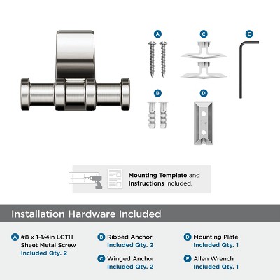 Brushed Nickel Double Prong Wall Mounted Robe Hook