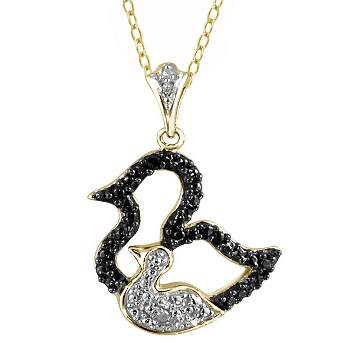 Women's Sterling Silver Accent Round-Cut Black and White Diamond Motherly Duck Pendant (18")