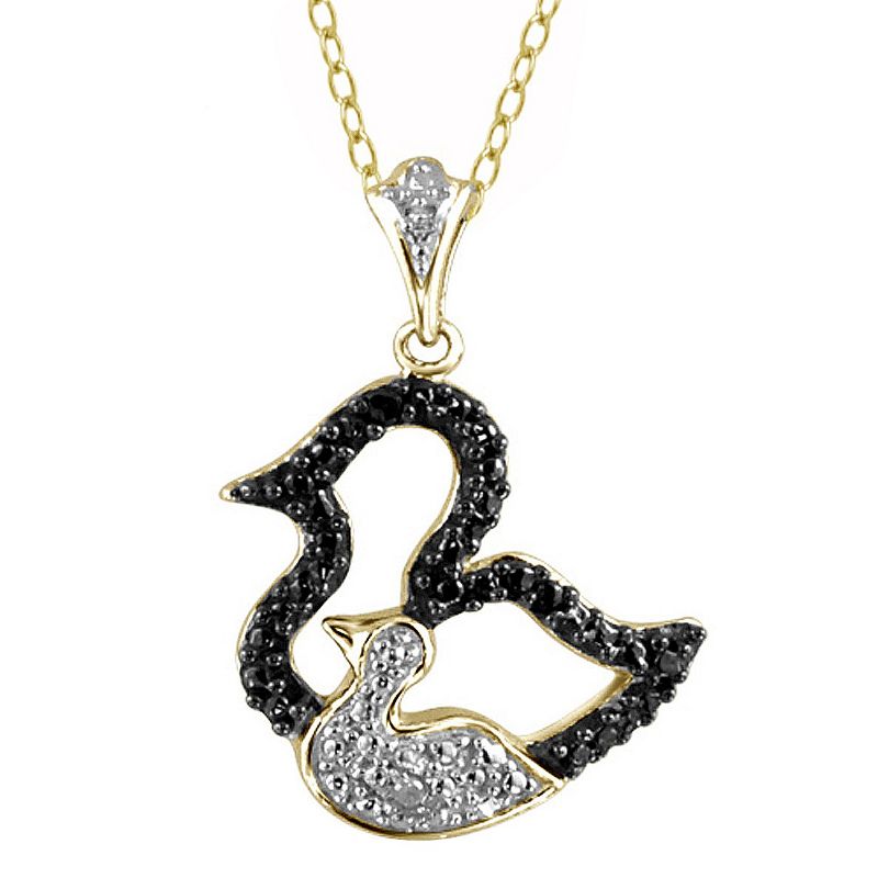Women's Sterling Silver Accent Round-Cut Black and White Diamond Motherly Duck Pendant (18"), 1 of 3