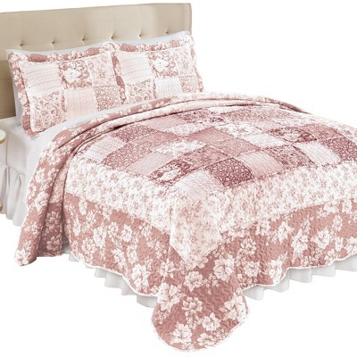 Collections Etc Eden Floral Patchwork Scalloped Edge Quilt
