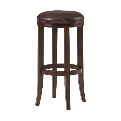 Distressed Walnut Backless Bar Height Stool with Leather Seat, Set of 2