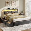 Furnulem Queen Bed Frame with 6 Storage Drawers Metal Platform Bed Frame with 2-Tier Storage Headboard PU Leather Upholstered Charging Station and LED - 3 of 4