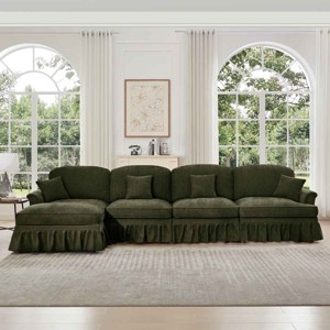 L-Shaped Sectional Sofa with Ottoman, 4-Seater Sofa with Removable Ruffle Skirt and Flared Arms, Chenille Sofa with Cushion-Coolbibila - 1 of 4