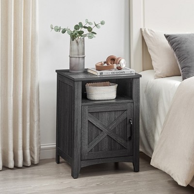 VASAGLE Farmhouse Nightstand with Barn Door, Bedside Table with Storage, Side End Table, Night Stand with Open Compartment