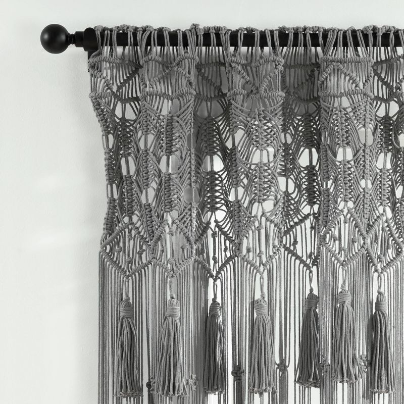 1pc 40&#34;x84&#34; Light Filtering Boho Macrame Tassel Curtain Panel Gray - Lush D&#233;cor, 3 of 9