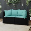 vidaXL Patio Loveseats 2 Pcs Sectional Furniture with Cushions - Black Poly Rattan, Foam and Fiber Cotton Filling, Outdoor Corner Sofas for Garden - 2 of 4