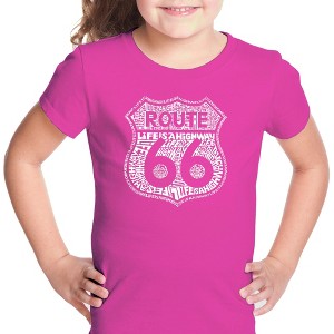 LA Pop Art Girl's Word Art T-shirt - Route 66 - Life is a Highway - 1 of 4