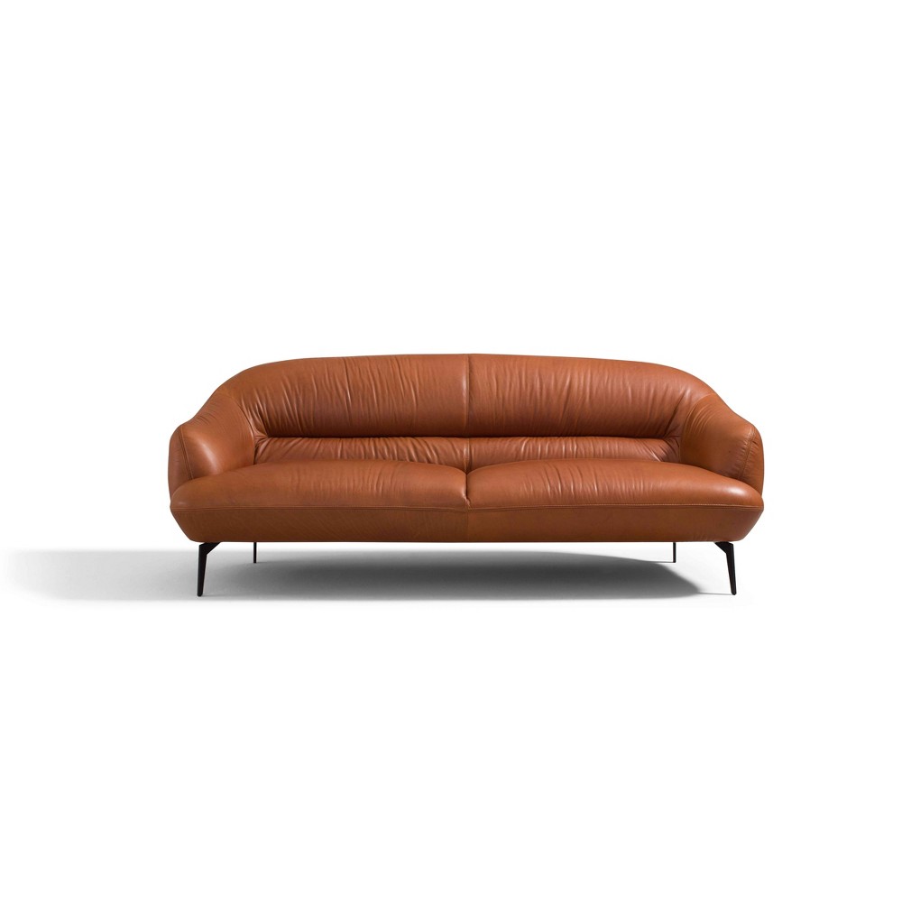 Photos - Sofa 88" Leonia  Cognac Leather - Acme Furniture: Contemporary Metal Legs,