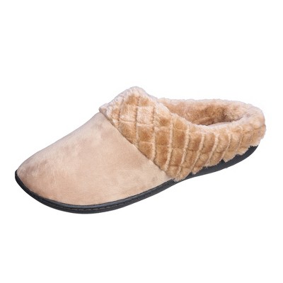 Roxoni Women’s Velour Slippers Memory Foam Clog Quilted Faux Fur Collar