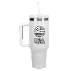 100 North USA American Flag Emblem Wrap-Around 40 Oz. Stainless Steel Water Bottle Coffee Mug, Spill & Leak Resistant, Travel Tumbler with Handle, Lid - 1 of 4