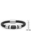 Steeltime Men's genuine leather bracelet with stainless steel rings - 3 of 4