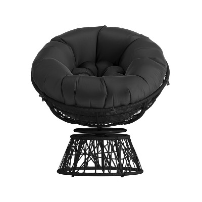 Black Woven Wicker Papasan Swivel Chair with Cushion