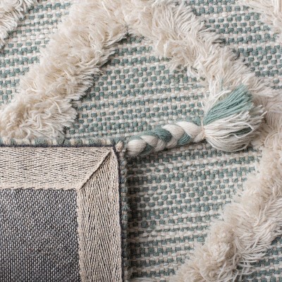 Aqua and Ivory Geometric Wool Hand-Knotted 4' x 6' Rug