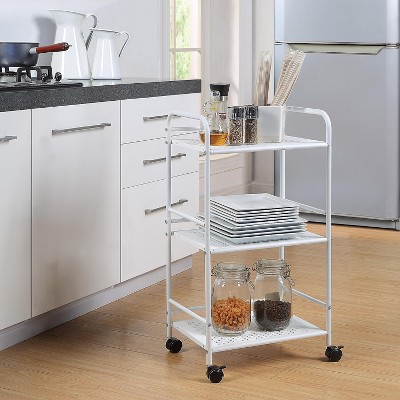 White Metal 3-Tier Utility Rolling Shelf Cart
