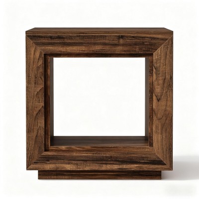 Gulches Rustic Brown Wood End Table (1PC) 2-Tier Square Side Table with Storage Shelf, Industrial Sofa Side Table