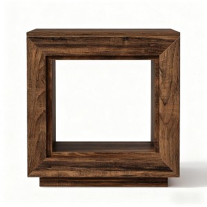 Gulches Rustic Brown Wood End Table (1PC) 2-Tier Square Side Table with Storage Shelf, Industrial Sofa Side Table - 1 of 3