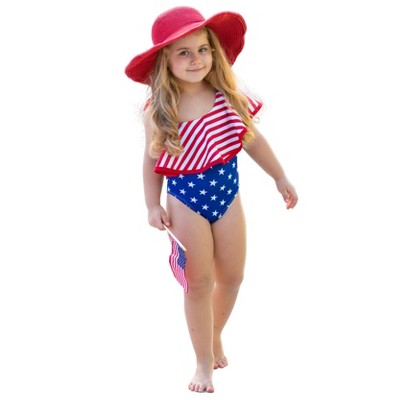 Girls USA Ruffle One Shoulder One Piece Swimsuit - Mia Belle Girls, 6Y/6X