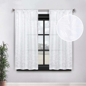 Modern Bohemian Leaves Room Darkening Semi-Blackout Curtains, Set of 2 by Blue Nile Mills - 1 of 4