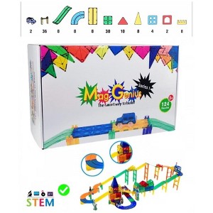 Mag Genius 124 pieces Magnetic Speedway Race Tracks with Self Driving Battery Powered Light Up Race Cars - 1 of 3