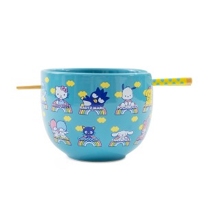Silver Buffalo Sanrio Hello Kitty and Friends Blue 20-Ounce Ramen Bowl and Chopstick Set - 1 of 4
