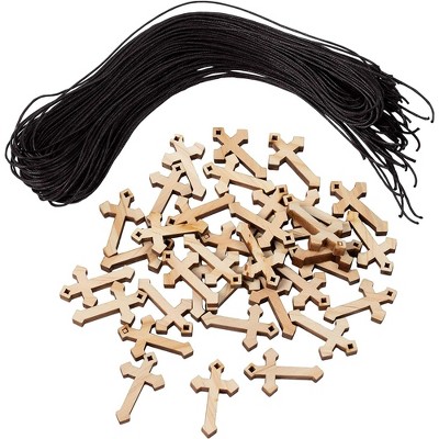 Genie Crafts 36-Pack Bulk Mini Wooden Cross Pendant Necklaces for Gifts, Arts and Crafts, 1.37 x 0.8 x 0.2 In