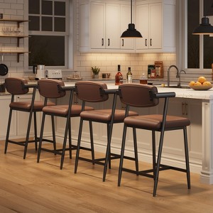Bar Stools Set of 4/2 with Armrests, Metal Counter Height Bar Stools Set with Upholstered Seat, Footrest & Soft Back - 1 of 4