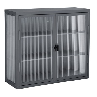 Storage Cabinets Double Glass Doors Doors Detachable Shelves Wall Cabinet Practical Tool Storage Chest for Living Room Kitchen Corridor Bathroom Grey