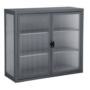 Storage Cabinets Double Glass Doors Doors Detachable Shelves Wall Cabinet Practical Tool Storage Chest for Living Room Kitchen Corridor Bathroom Grey - 1 of 4