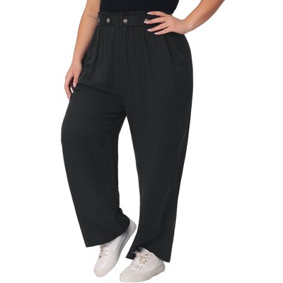 Agnes Orinda Women's Plus Size Split Wide Leg Tie Knot High Rise Palazzo  Formal Outfits Pants Black 2X