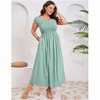 Clearlove Plus Size Summer Dress Boho Short Sleeve Roud Neck Smocked A-Line Wedding Guest Dresses for Curvy Women - 3 of 4